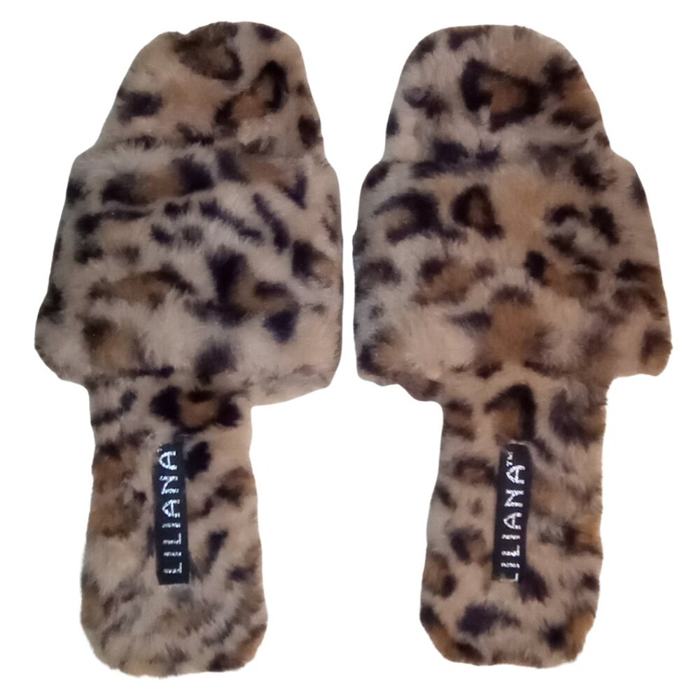 Liliana Stepout-2 Furry Leopard Sandals Women's Size 6